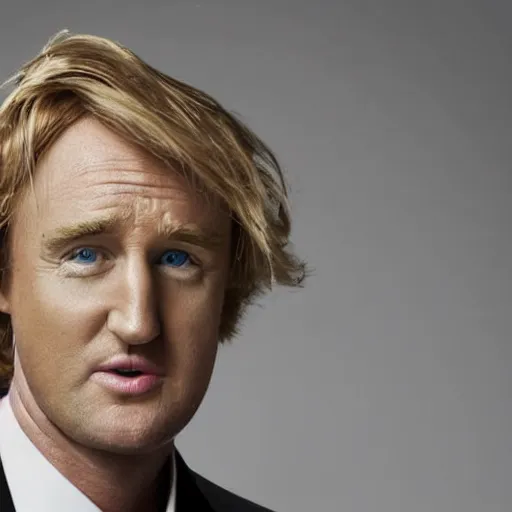 Image similar to close - up portrait of owen wilson as donald trump, studio photograph