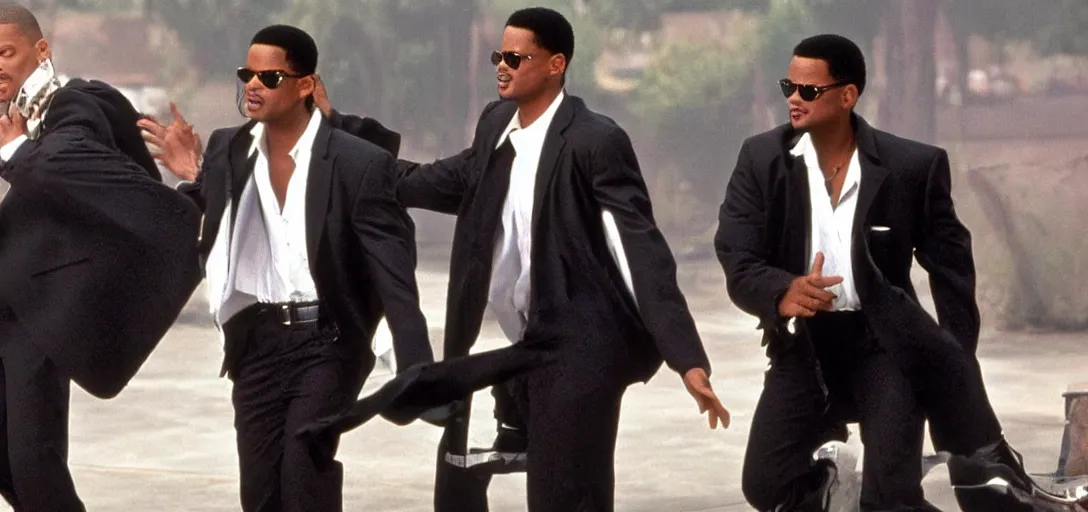 Prompt: michael jackson and will smith in men in black, 9 0 s