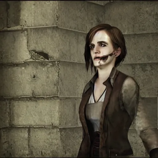 Image similar to Screenshot of Emma Watson as a character in Outlast video game