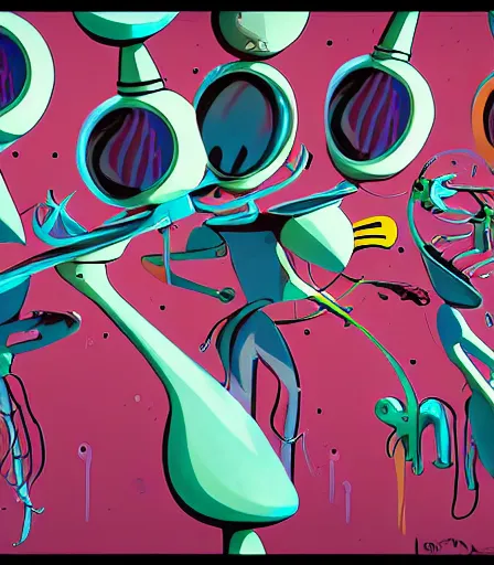 Image similar to Tim Burtons style The Jetsons by Alex Pardee and Nekro and Petros Afshar, and James McDermott,unstirred paint, vivid color, cgsociety 4K