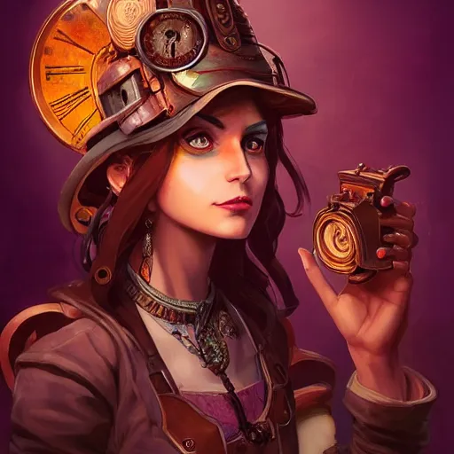 Image similar to female steampunk portrait, maya ali mage, gloomhaven, dynamic lighting, gaudy colors, octane render aesthetic, matte painting concept art, official fanart behance hd artstation by jesper ejsing, by rhads and makoto shinkai and lois van baarle and ilya kuvshinov and rossdraws