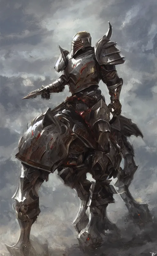 Image similar to pixel art of a full armored knight by daniel gerhartz, trending on art station