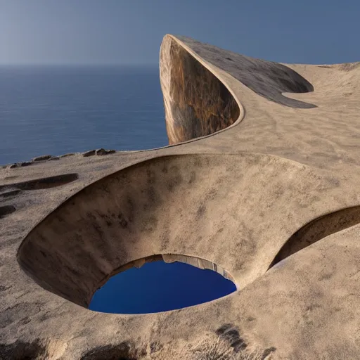 Image similar to cliff house on the edge of a moon crater designed by zaha hadid, photography