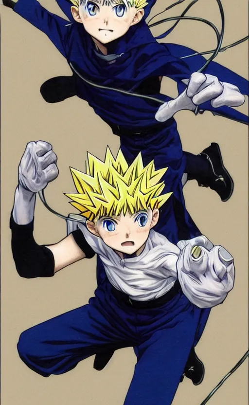 Image similar to Killua from HxH doing God speed electricity, 8k, digital art, drawn by j.c. leyendecker, amazing quality