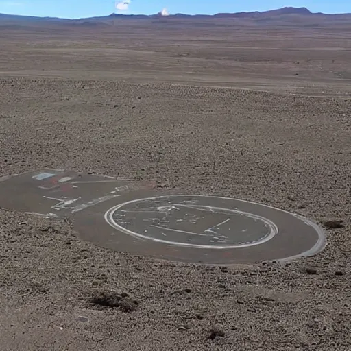 Image similar to aerial footage of ufos on the ground at Area 51