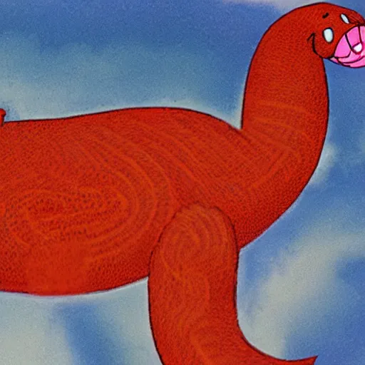 Prompt: clifford the big red dog with the body of a snake wrapped around the entire earth, view from space