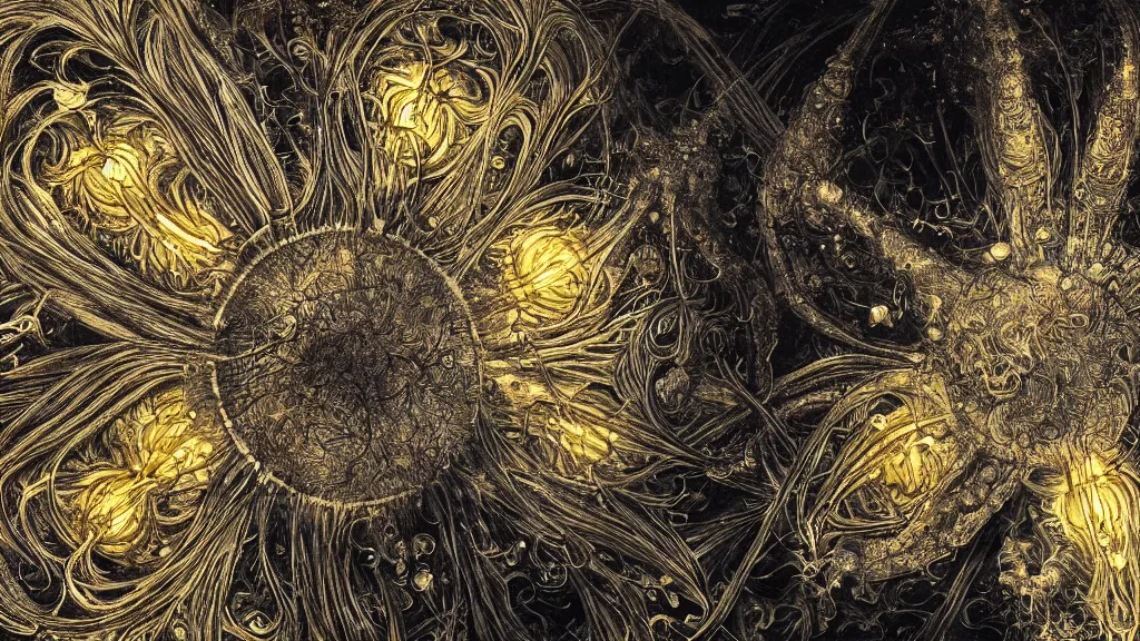 Prompt: beautiful macro picture of a coronavirus inside a glowing television screen, dark, sinister, detailed, high contrast, art by Ernst Haeckel and Greg Rutkowski