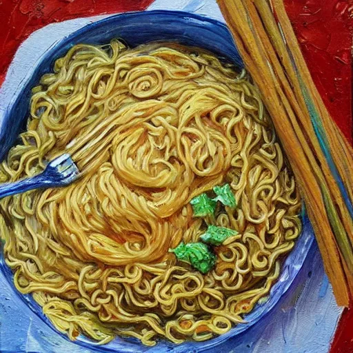 An Impasto Oil Painting Of Rahmen Noodles Stable Diffusion