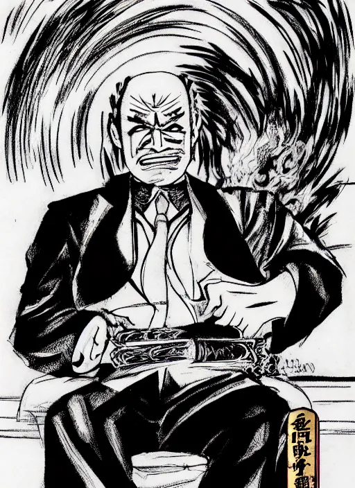 Prompt: heihachi!!!!!!! mishima dressed formally, smoking a cigar, drawn in the style of keisuke itagaki, manga illustration, tekken
