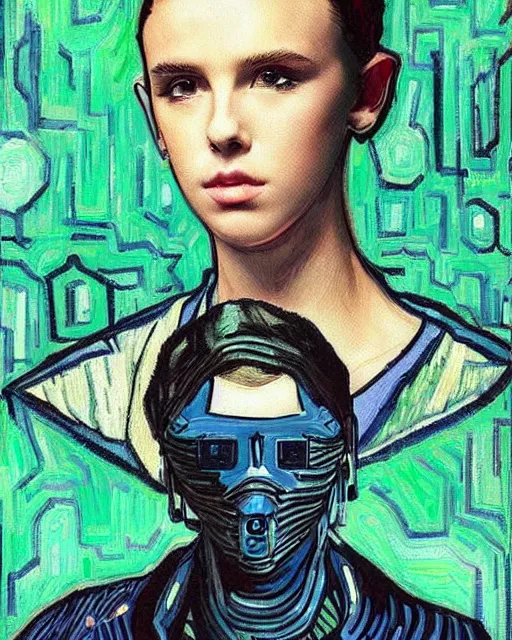 Image similar to cyberpunk millie bobby brown by vincent van gogh