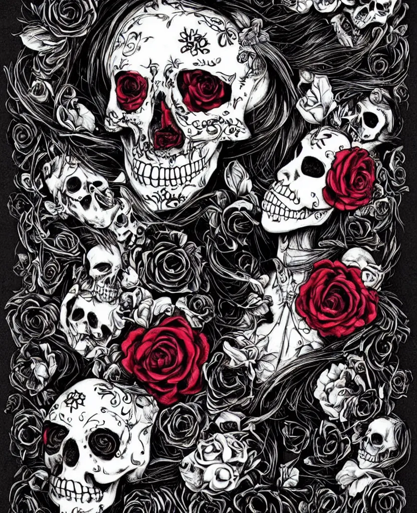 Image similar to a chaotic goddess of death skull black rose s day of the dead gothic beauty pretty gorgeous