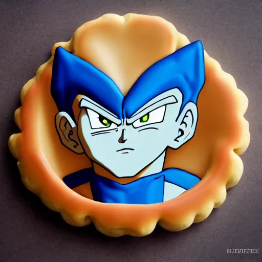 Prompt: Vegeta made from cookie, baking artwork, extremely detailed, 8k, trending on Artstation