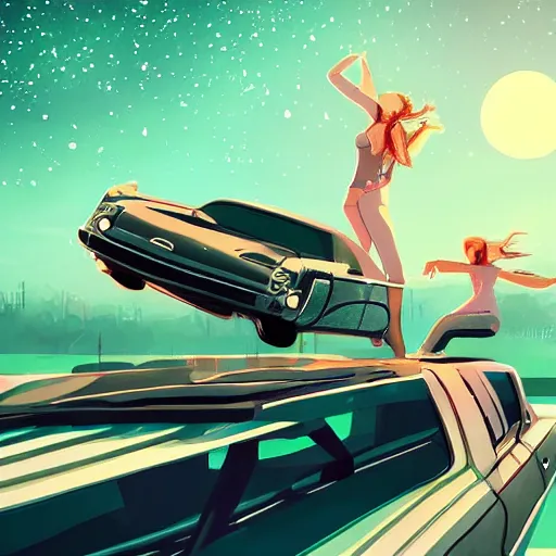 Image similar to under a trillion stars, we've danced on top of cars, digital art, artstation