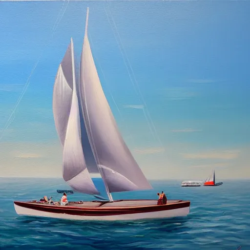 Image similar to viktor orban sailing a yacht, oil painting