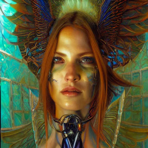 Image similar to portrait of a cyberpunk angel, by donato giancola.