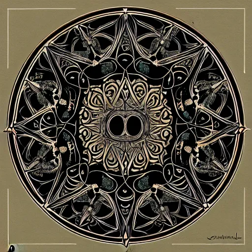 Prompt: simple mandala of ravens, emotionally evoking symbolic metaphors, fantasy, ornamental, detailed digital painting, artstation, concept art, painterly, sharp focus, illustration, art by John Collier and Krenz Cushart and Artem Demura and Rafael and Alphonse Mucha and Albert Aublet