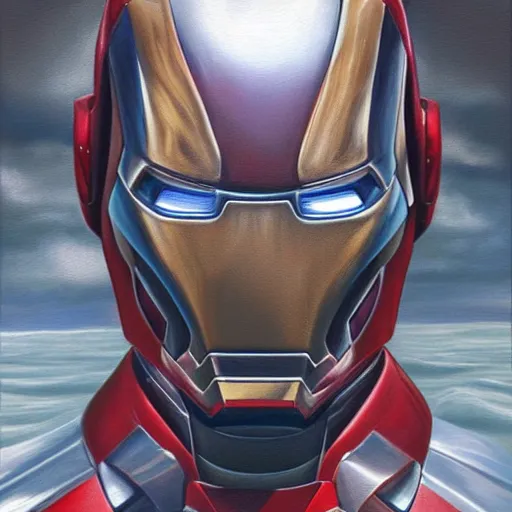 Image similar to Hyper-realistic painting of Iron man in water painted by Mike Dargas