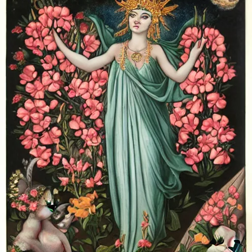 Prompt: persephone as goddess of death and flowers