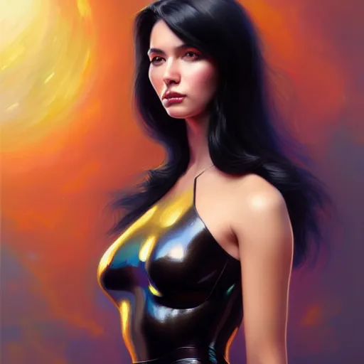 Image similar to a portrait of a very beautiful woman in a spacesuit, Alexandria\'s genesis, shoulder-length black hair, bored, illustration, soft lighting, soft details, painting oil on canvas by mark arian by artgerm, trending on artstation, 4k, 8k, HD