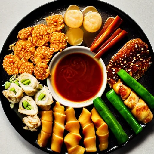 Image similar to beautiful food photography of a plate full of chinese food