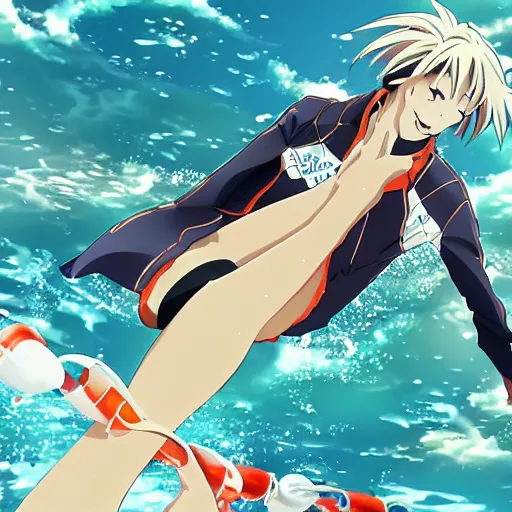 Image similar to anime visual of a perfect dive, swimming