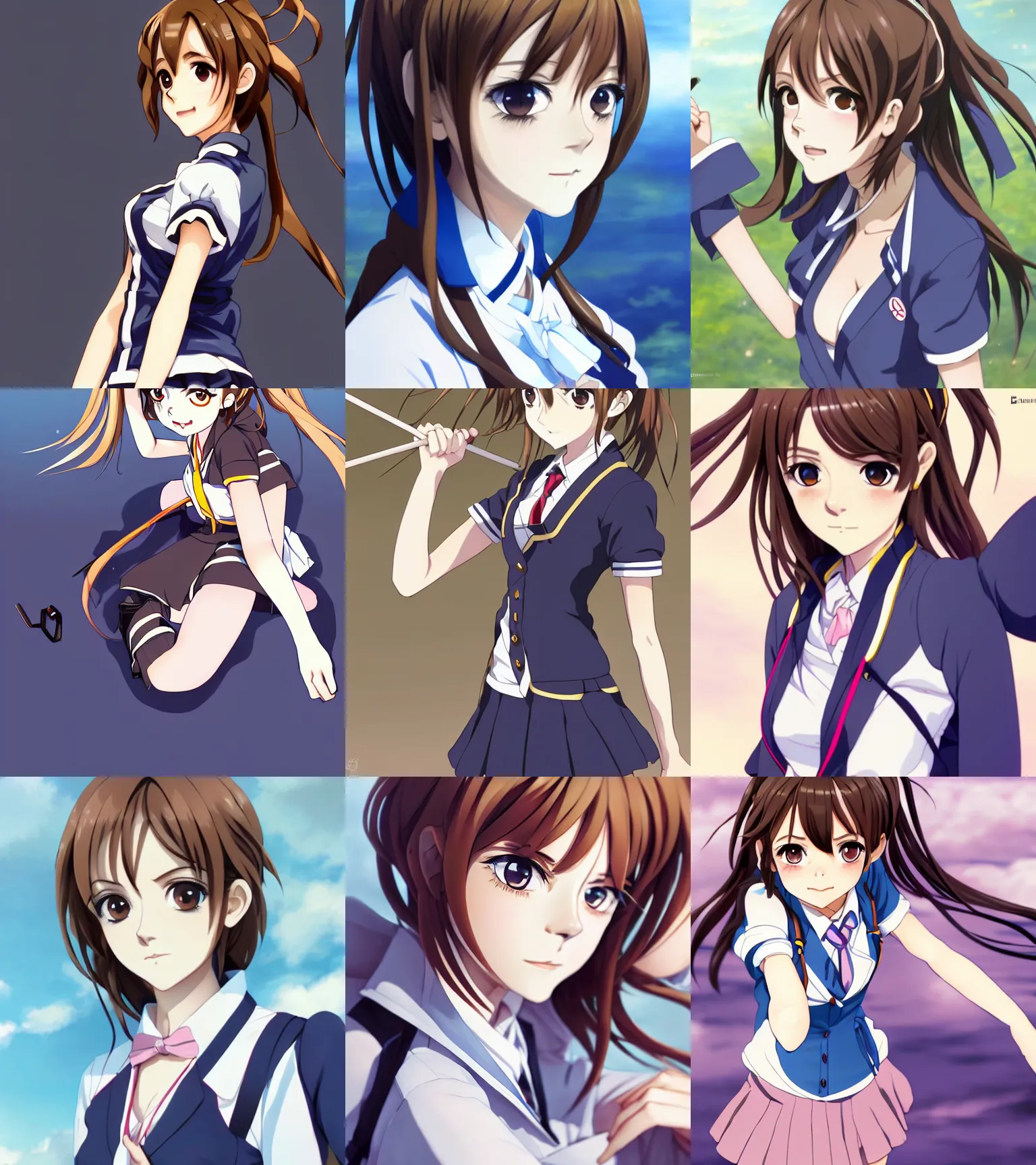 Prompt: attractive Emma Watson as Haruhi Suzumiya, hourglass slim figure, full body shot close up, cute seductive smile, details, sharp focus, Suzumiya Haruhi no Yuuutsu, blue anime school uniform, sos brigade outfit, illustration, by Jordan Grimmer and greg rutkowski, Kyoto Animation anime style, Trending artstation, pixiv, digital Art