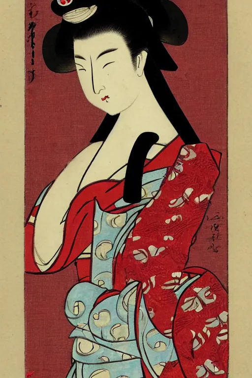 Image similar to Angel with a crown of light, in the style of Utamaro