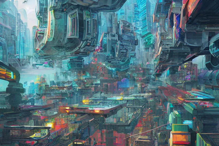 Prompt: futuristic city of metro manila, binondo, illustration painting, intricate, detailed illustration, hd, digital art, overdetailed art, concept art, complementing colors, detailed, illustration painting by leonardo da vinci, digital art, overdetailed art, concept art, complementing colors rendered by beeple, syd meade,