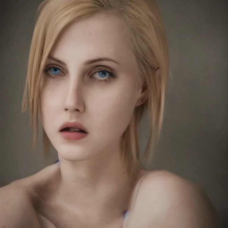 Image similar to cute annie leonhart in a professional photo studio, beautiful face, pale skin, rule of thirds, cinematic lighting, rainy weather, melancholy atmosphere, sharp focus, backlit, stunning, model agency, smooth, hard focus, full body shot, instagram photo, shot on iphone 1 3 pro max, hyper realistic,