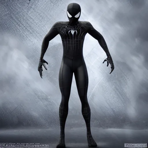 Image similar to black spider - man suit with white web lining, cinematic, volumetric lighting, realistic, hyperdetailed, photorealistic, photograph