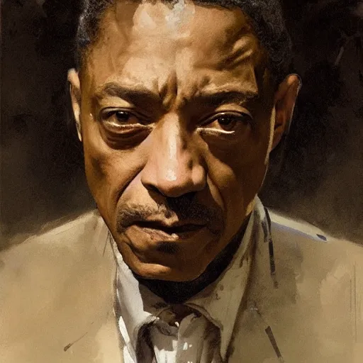 Image similar to portrait of a determined looking giancarlo esposito as moff gideon, by jeremy mann, anders zorn.