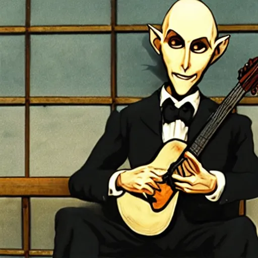 Image similar to count orlok playing delta blues, anime