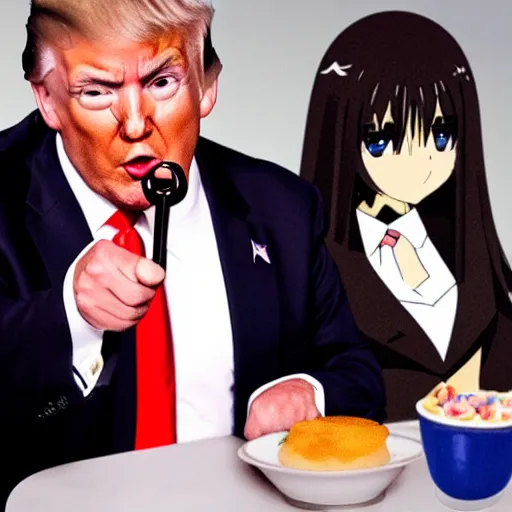 Prompt: Donald Trump eating his anime 2D girlfriend