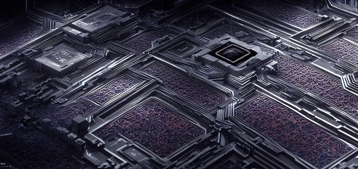 Image similar to fractal motherboard, greg rutkowski, scifi, symmetry fractal, octane render, detailed realistic 8 k,