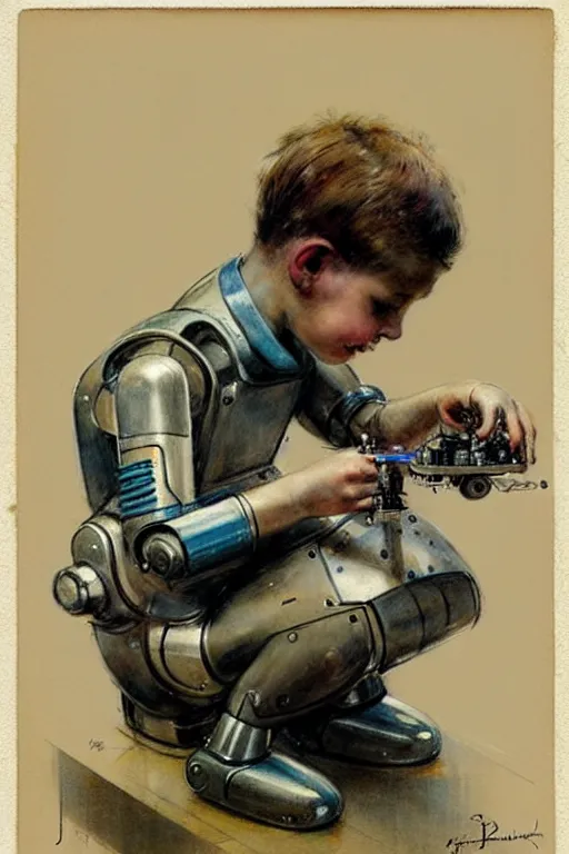 Image similar to (((((1950s a boy working on his robot . muted colors.))))) by Jean-Baptiste Monge !!!!!!!!!!!!!!!!!!!!!!!!!!!