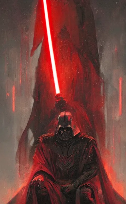 Image similar to « beautiful comic style portrait of sith lord on the throne by greg rutkowski, very detailed »