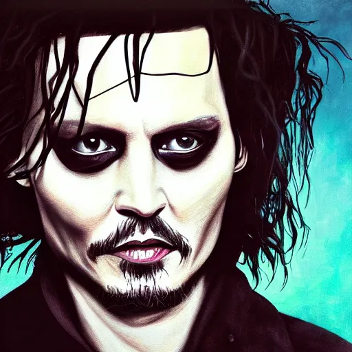 Image similar to portrait of johnny depp as edward scissorhands, highly detailed, centered, solid color background, digital painting