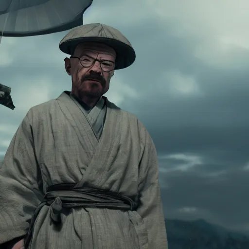 Prompt: walter white in ghost of tsushima, highly detailed, 8k, cinematic, octane render, cgi, dramatic lighting,