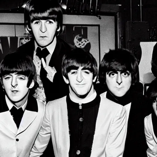 Prompt: the beatles as an emo rock and roll band on the ed sullivan show