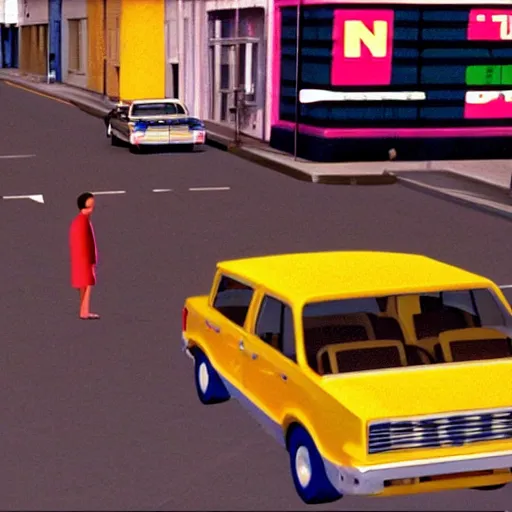 Image similar to a still of the movie punch - drunk love, 1 9 9 7 blast corps graphics nintendo 6 4 visuals aesthetic