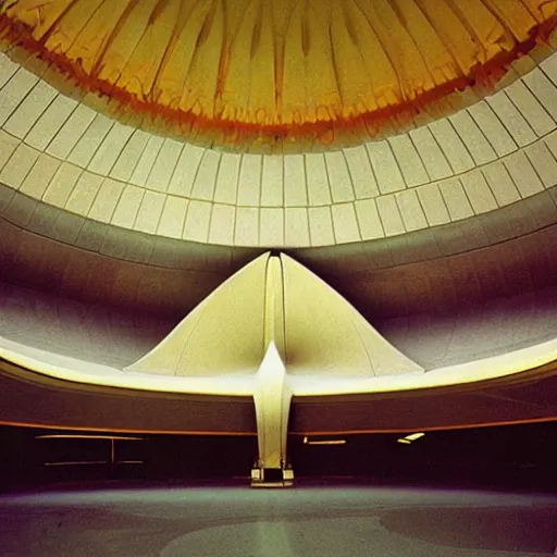 Image similar to interior of a futuristic lotus temple space station with gold, red and white marble panels, by buckminster fuller and syd mead, intricate contemporary architecture, photo journalism, photography, cinematic, national geographic photoshoot