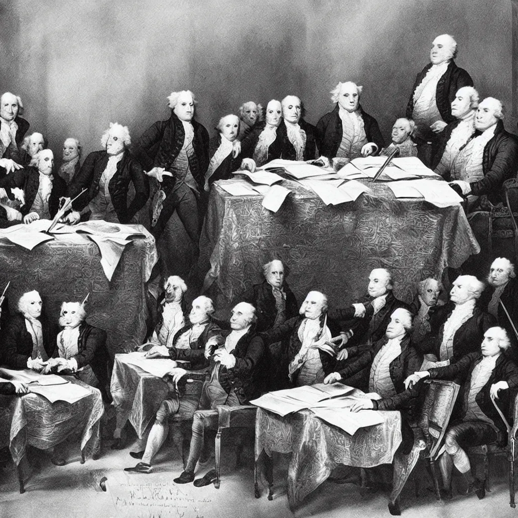 Image similar to cats signing the declaration of independence