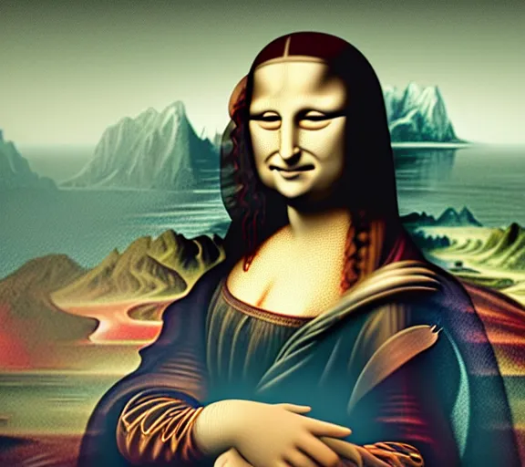 Image similar to A portrait of mona lisa smoking a giant joint, smoke, 8k, hyper-detailed, cinematic