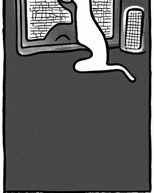 Image similar to a cat seated on the subway, cross-legged. White background. minimalist New Yorker cartoon. B&W. Black and white.
