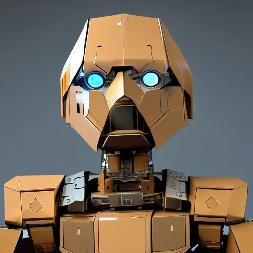 Prompt: portrait of mecha cardboard robot, cardboard mecha bot made of cardboard, artstation