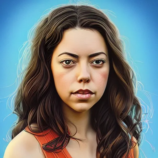 Prompt: a beautiful scenic painting of a beautiful young woman that looks like aubrey plaza by artgerm and wlop and wes anderson and spike jonze
