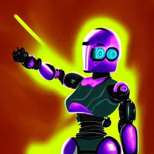 Image similar to robot bounty hunter, violet light