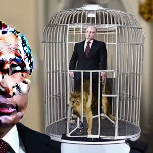 Image similar to Putin wearing a cope cage