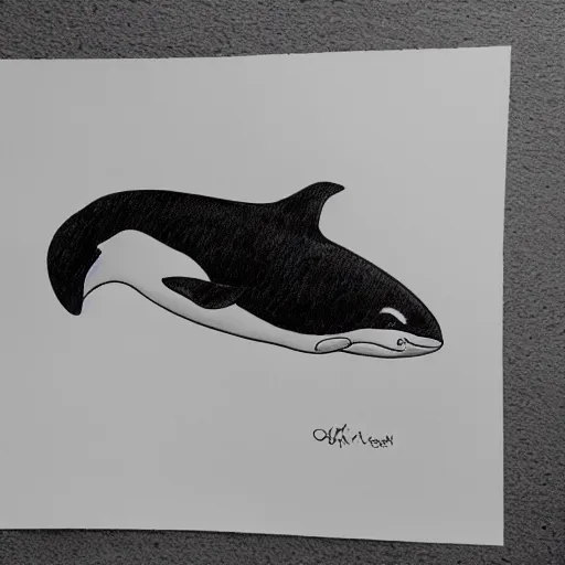 Prompt: ink line drawing of a killer whale