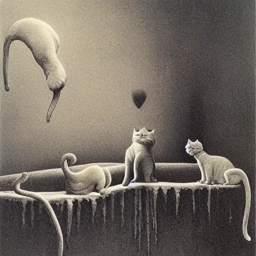 Image similar to cats party by zdzisław beksiński